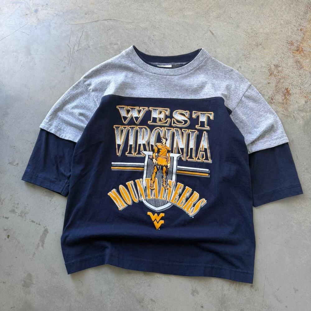Vintage 90's West Virginia Mountaineers University Raglan T-shirt Size Youth XL